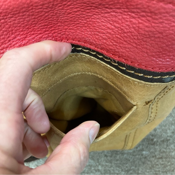 The Sak Leather Crossbody Color Block Red Tan Heavy Stitch Charm - Picture 10 of 11